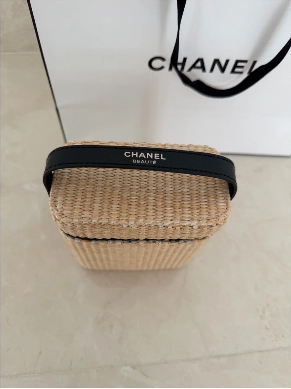 CHANEL Straw Cosmetic Case in Natural and Black